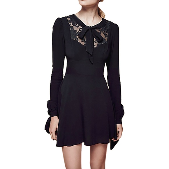 For Love and Lemons NWT black woven lace romantic gothic mini long sleeve dress